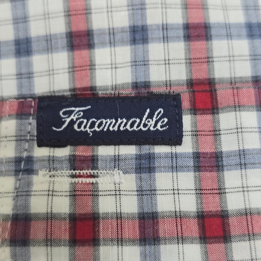 Faconnable Button Down Shirt Mens S Red White Plaid Contemporary Long Sleeve - Picture 9 of 14